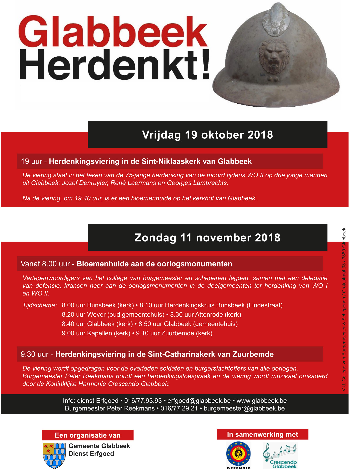 In het kader van Glabbeek Herdenkt organiseren we twee herdenkingen op 19 oktober en 11 november 2018